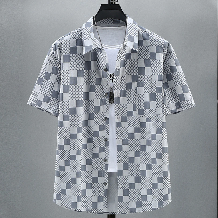 Men Summer Plaid Short Sleeve Shirts Plus Size 10XL 11XL