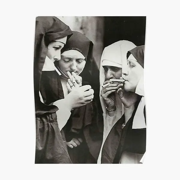 

Nuns Smoking Black And White Vintage A Poster Decor Mural Picture Vintage Room Funny Painting Decoration Modern Print No Frame