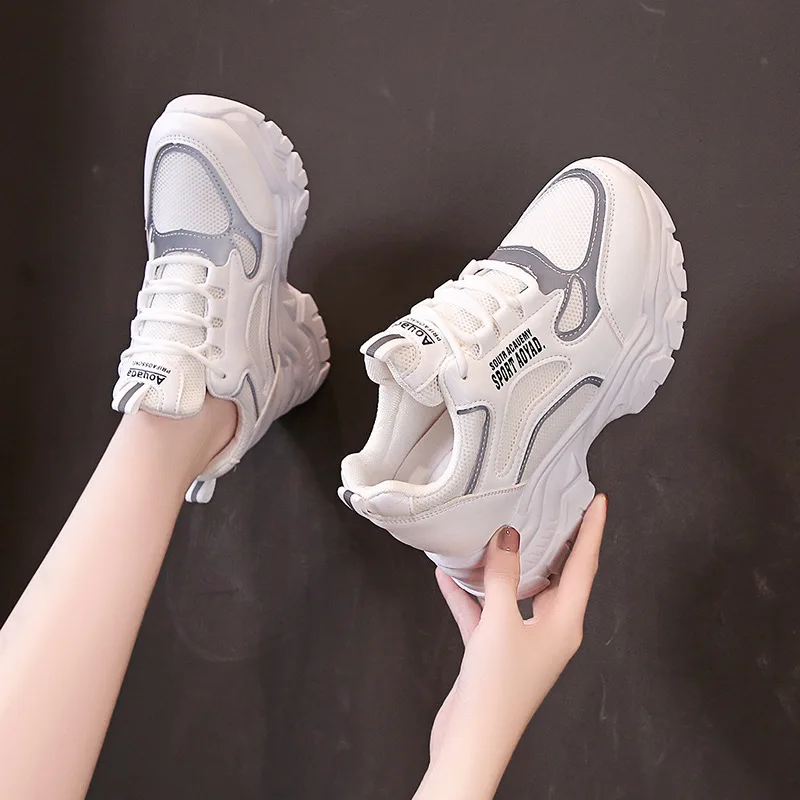 Sneakers Women Height Increase Summer Autumn Mesh Platform Leather Sandals Shoes Tenis Feminino Breathable Sports Shoes 36916