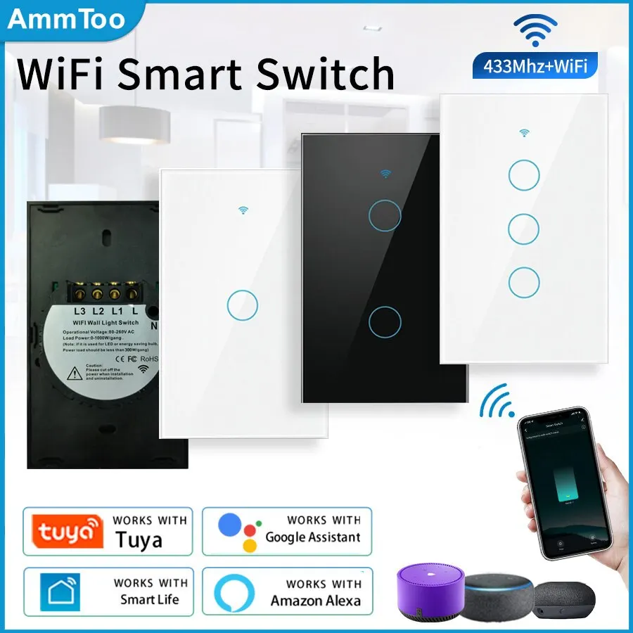 Tuya Smart Life Home House WiFi interruptor de pared remoto inalámbrico  Control de voz Sensor táctil interruptores de luz LED Alexa Google Home 220V