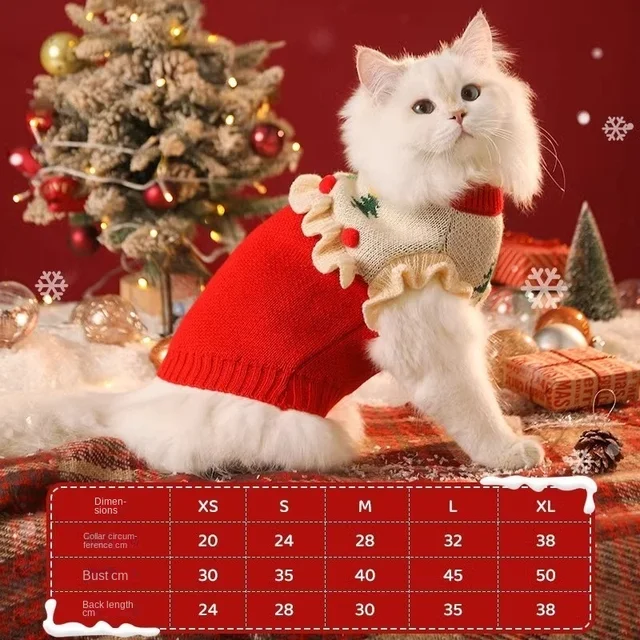 Christmas Pet Cat Costumes Sweater Cute Kitten Santa Claus Clothes For Small Medium Dogs Holiday Party Dress Warm Winter Clothes 5