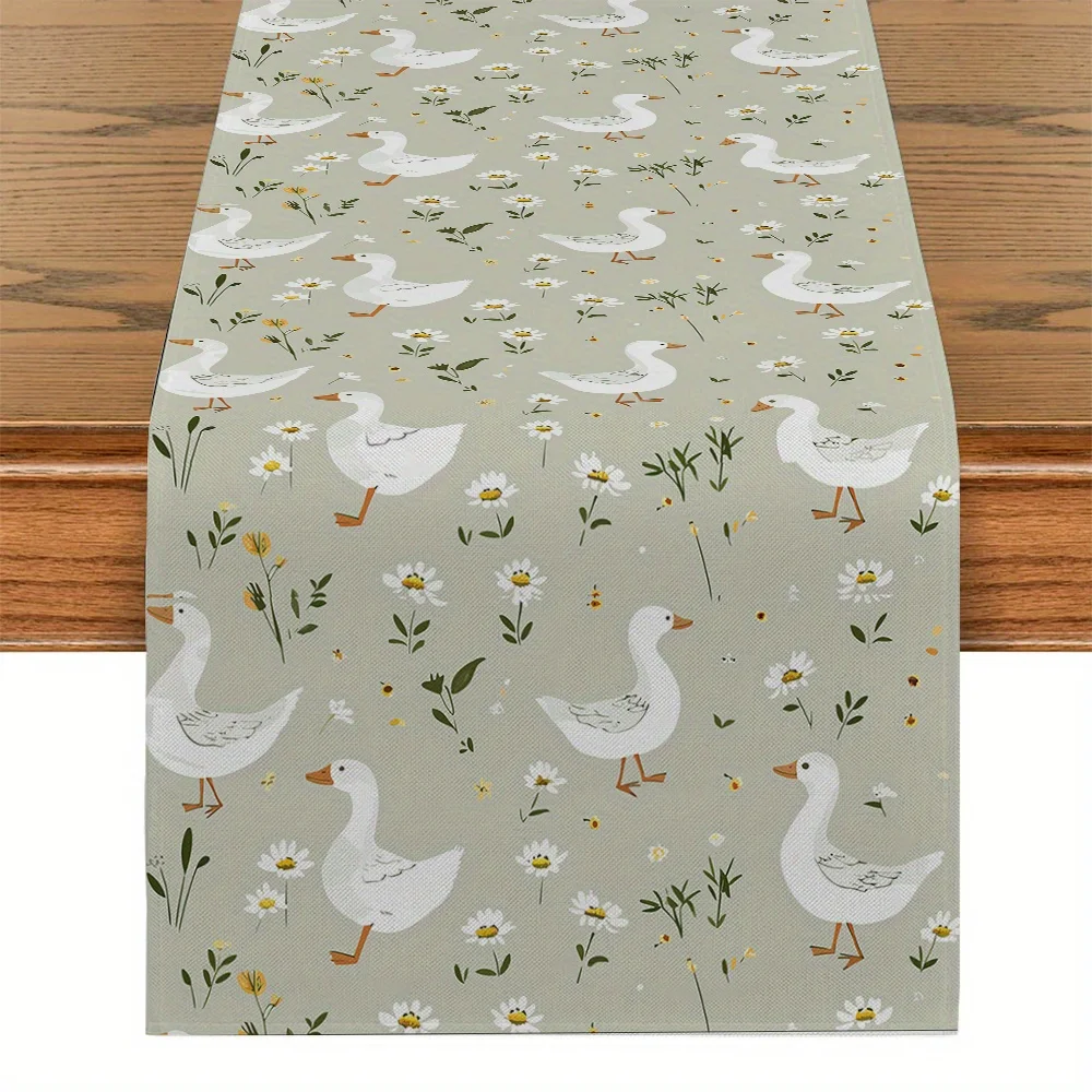 Chemin de table rustique en polyester, motif tissé canard et floral, décoration de table pour cuisine, salle à manger, fêtes à domicile et réunions de famille