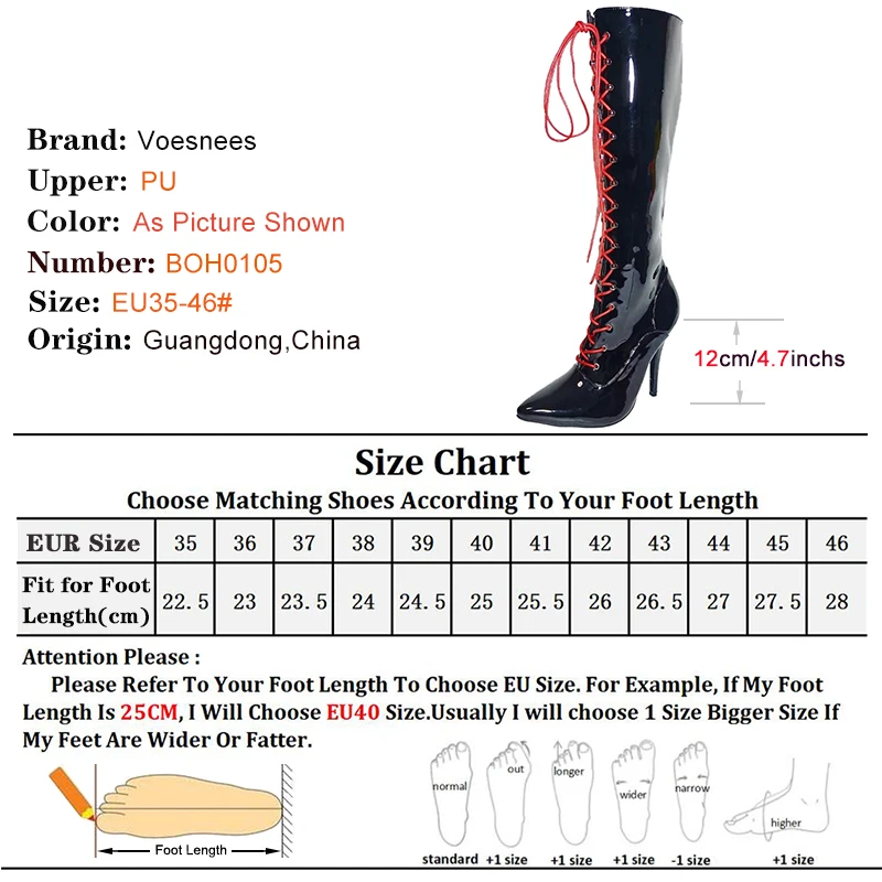 12CM Mid-Calf Boots Sexy Fetish Stiletto Heel Vintage Boots Knee High Lace-up Pointed toe Shoes Size 46 In Stock Fast Shipping