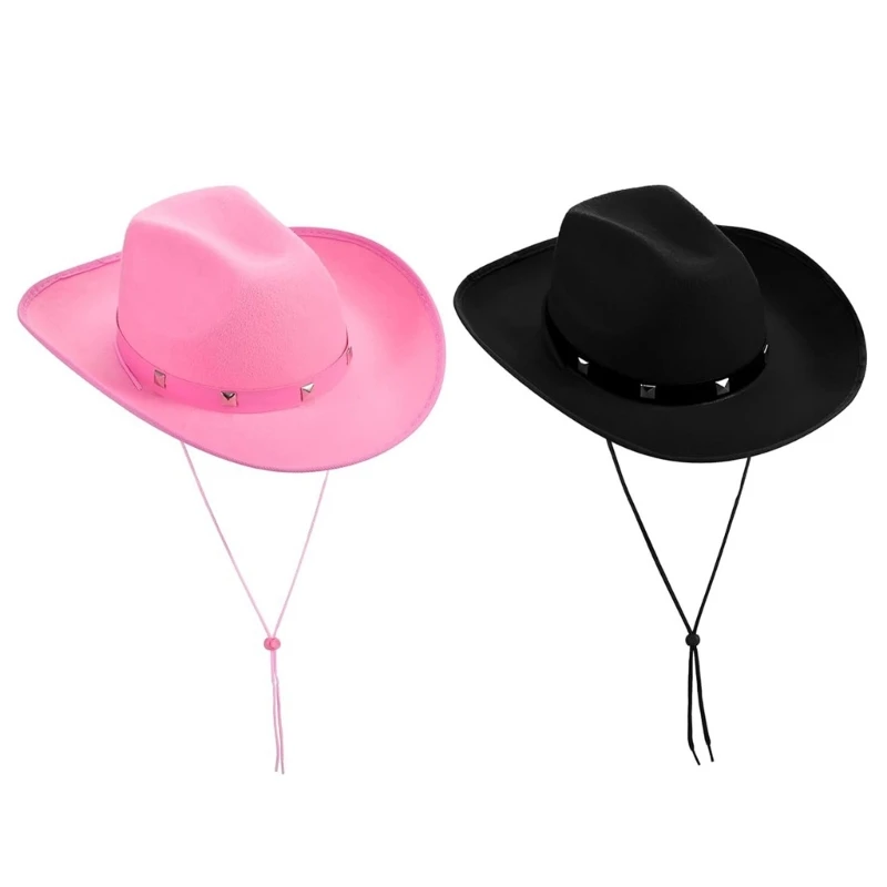 

Breathable Cowboy Hats with Rivets Women Traveling Cowboy Hats with Adjustable Chin Rope Adult Outdoor Sunproof Hat Dropship