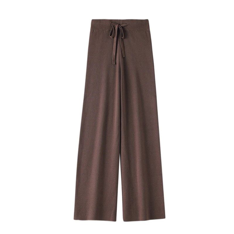 2023 Autumn Winter New Wool Knitted Wide Leg Pants for Women's Loose Casual Straight Barrel High Waist Flat Pants Korean Edition