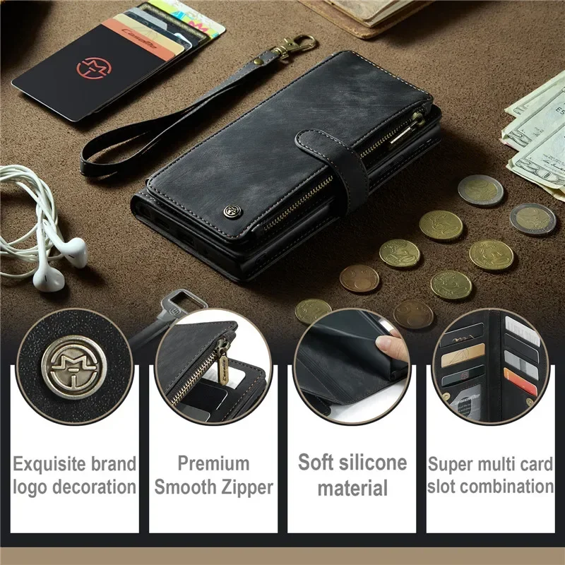 CaseMe Flip Leather Zipper Wallet Case For Samsung A16 A36 A56 A15 A25 A35 A55 A14 A24 A34 A54 A13 A23 A33 A53 Card Phone Cover 6