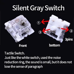 Outemu Mechanical Keyboard Switches - Black, Blue, Brown, Red Key Options for CIY Sockets SMD 3-Pin Thin Pins (Silent Gray)