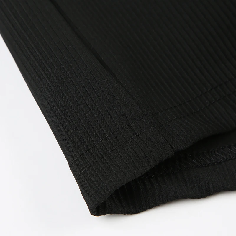 Black Ribbed Sleeveless Square Collar Skinny Sexy Rompers Buttons Details Solid Basic Tank Bodys Playsuits