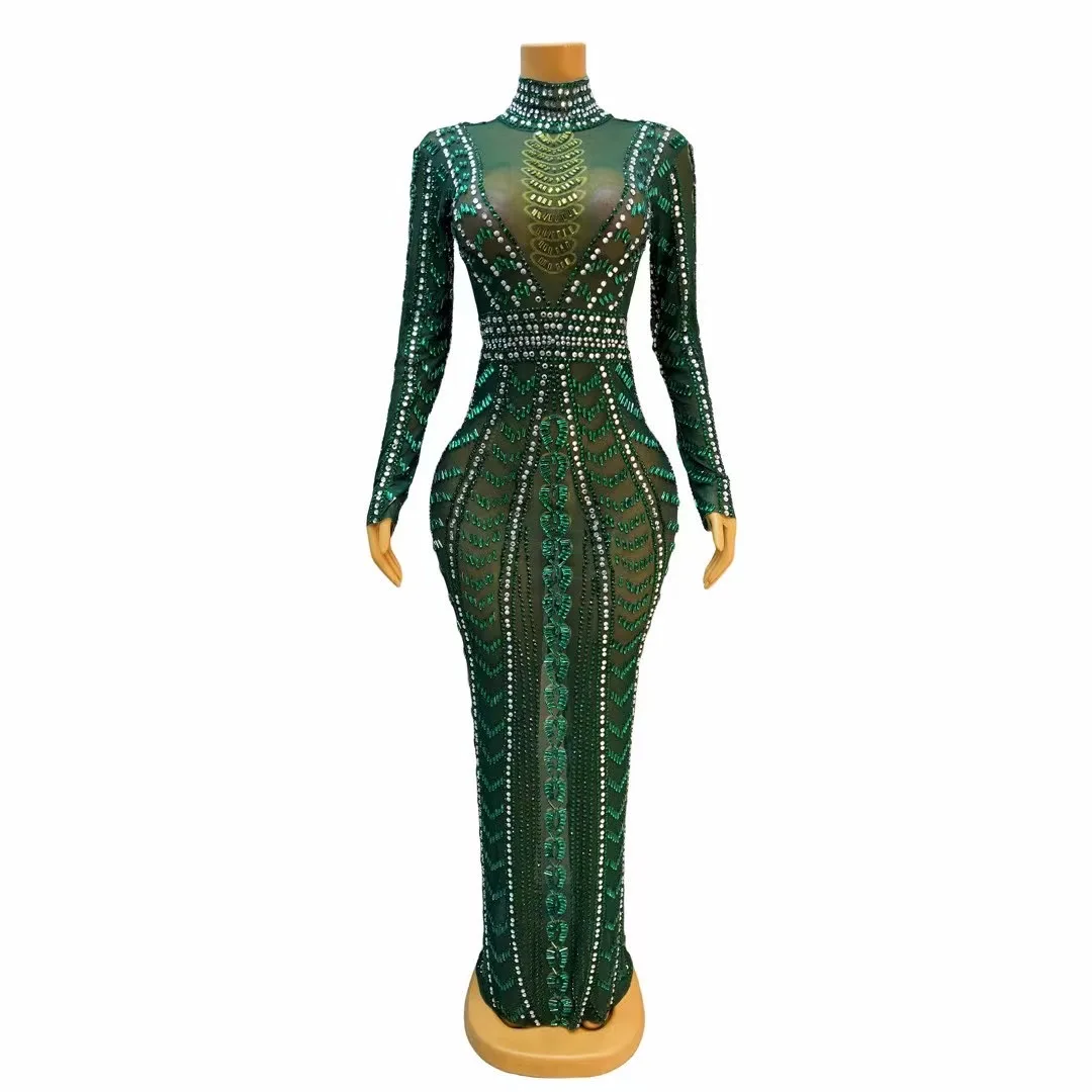 

Elegant Green Full Wrap See Through Evening Dress Prom Bar Stage Show Gala Party Birthday Special Ocassion Sexy costume