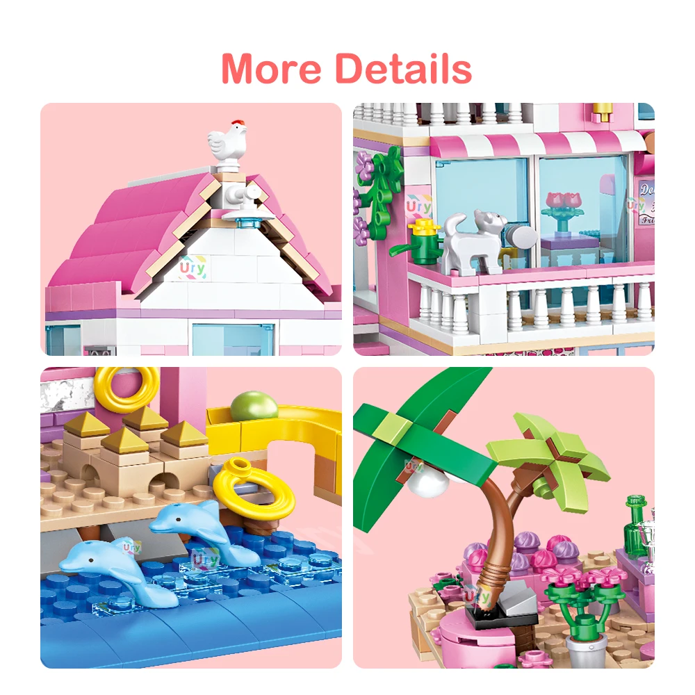 Friends City House Summer Holiday Seaside Villa Apartment MOC Building Blocks Sets Figures DIY Toys for Kid Girls Christmas Gift 5