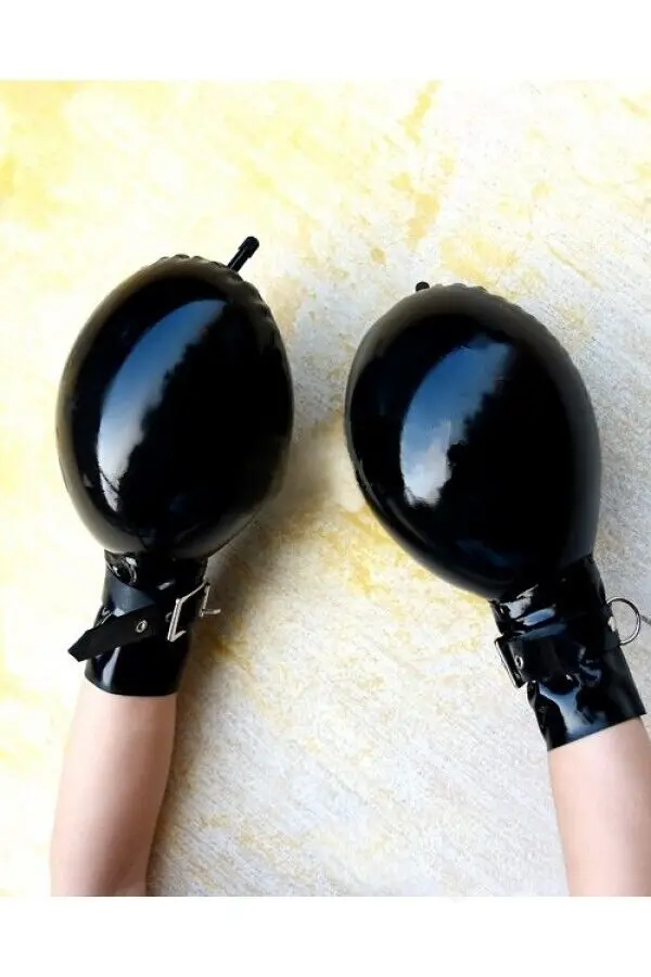 

Latex rubber Gummi Cosplay black gloves, fake face ball inflatable mittens, 0.4mm S-XXL