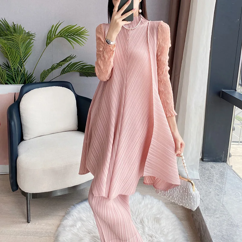 

Set Female 2023 Spring New Casual Solid Long Sleeve Collar Suit Top High Waist Wide Leg Pants Elegant Two Piece Suit Loose