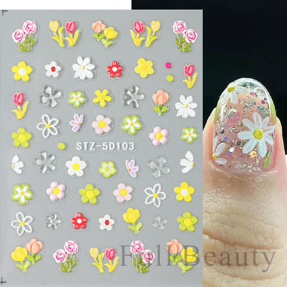 Nail stickers 5D embossed flower nail stickers Decals for DIY manicure