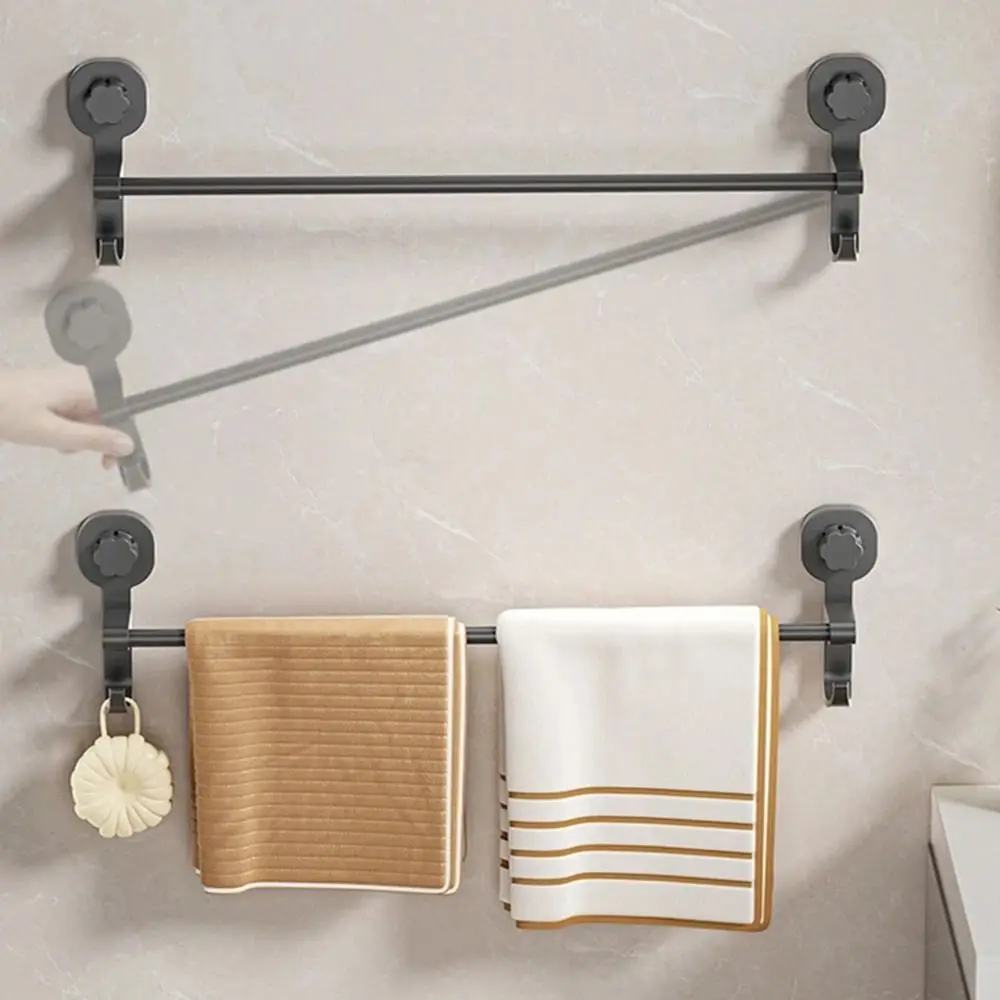 Powerful Suction Suction Cup Towel Holder Wall-mounted Double Hook Bathroom Towel Rod Space Saving Punching-Free
