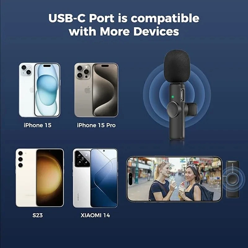 Microfono Lavalier professionale wireless doppio per iPhone, Android, cellulare, PC, microfono con asola_voghion.com