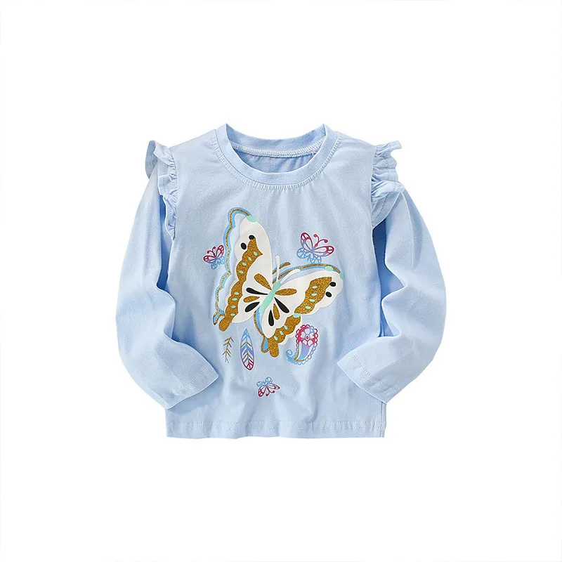 

Jumping meters Cotton Girls T shirts for Autumn Spring Baby Long Sleeve Kids Stripe Clothing Unicorn Applique Baby Tops