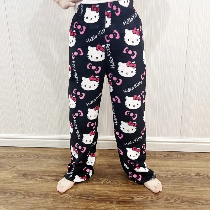 Y2K Sanrios Hello Kitty Fluffy Pajamas Pj Pants Kawaii Cartoon Casual Cute  Pink Sleepwear Women Home Pyjama Pants Female Trouser - AliExpress