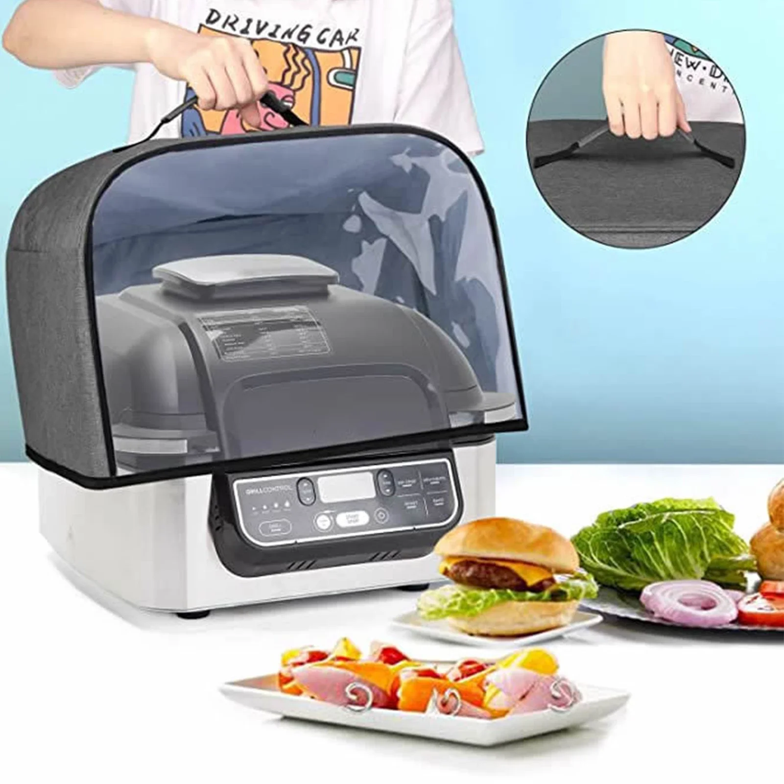 Grill Cover Waterproof Clear Front Panel Dust Storage Pockets Indoor For Ninja Foodi Grill AG300 AG301 AG302 AG400