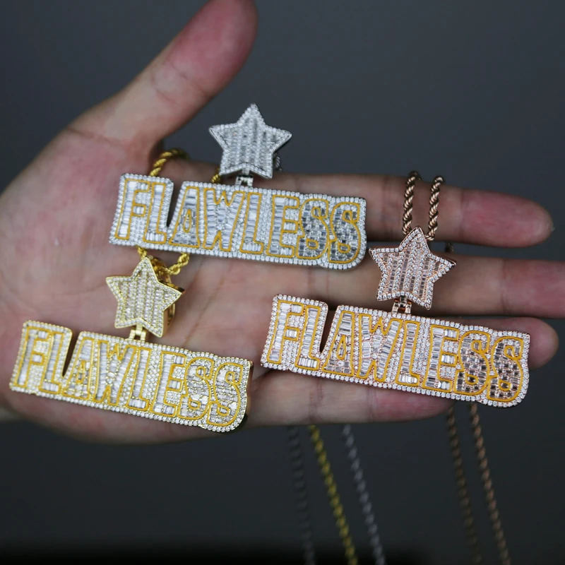 Enamel New Hip Hop Men Letter Flawless Pendant Star Clasp Fit