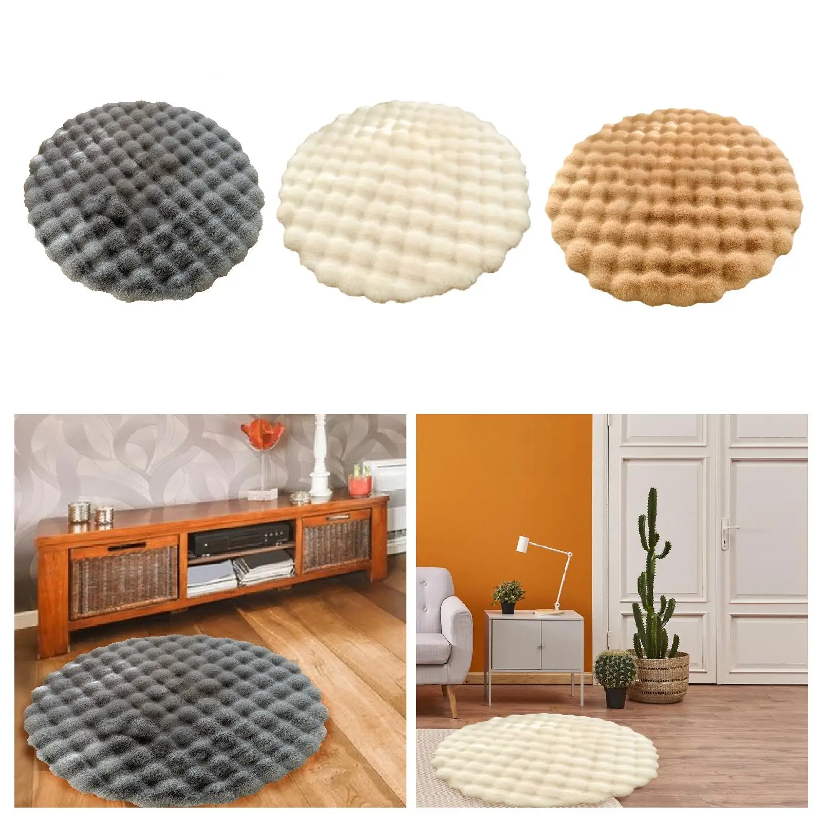 Round Plush Rug Nonslip Bottom Entry Rug Contemporary Area Rug Soft Doormat for Porch Living Room Nursery Entrance Decor