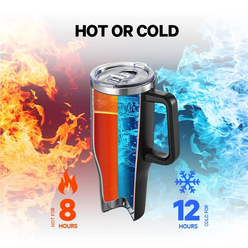 Hot Selling 40 Oz Travel Mug, Stainless Steel Tumbler with Handle and Straw, Insulated Tumbler for Beer, Coffee and Water