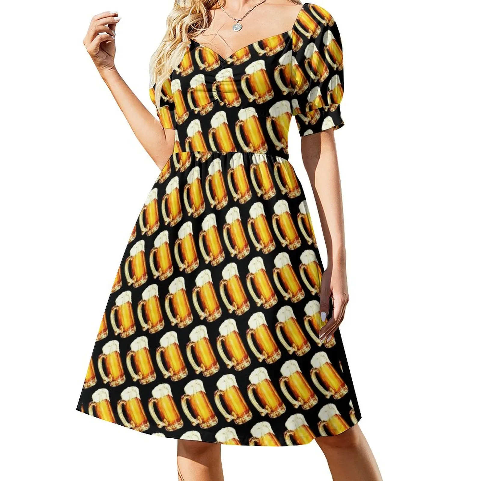 thumbnail image 1 of Vestido elegante de manga corta con estampado de cerveza para mujer, vestido de fiesta, vestido de baile, promoción, 1 of 7