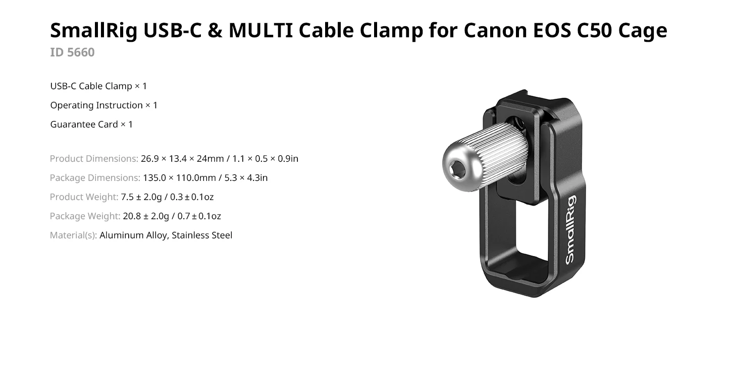 C50 Camera Cage for Canon EOS C50 w NATO Rail Cable Clamp Modular Compatibility