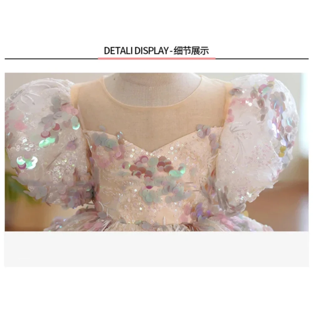 Children Evening Dresses for Girls 3 12 14 Years Kids Birthday Party Luxury 2022 Fluffy Ball Gown Wedding Prom Formal Lace Dress 5