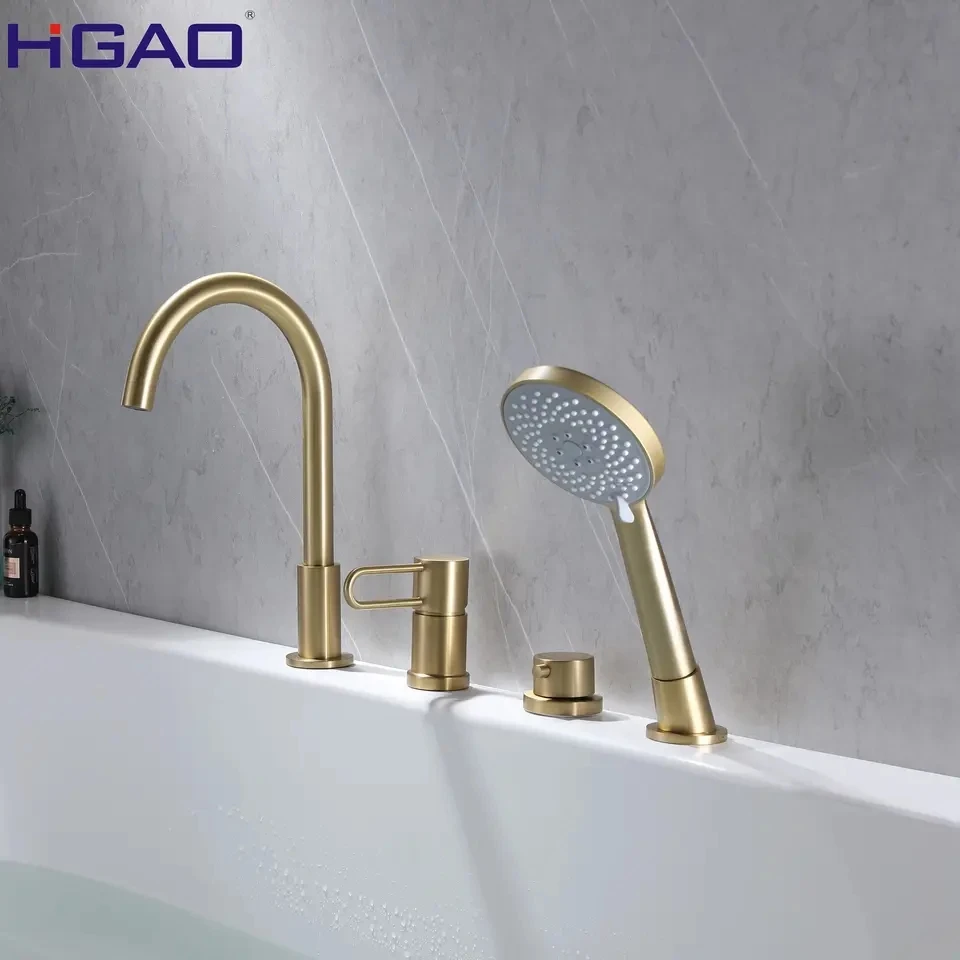 

Luxury Brass Deck mounted Bathroom shower faucet set 4 holes 2 handles bathtub faucet Hot Cold Water Bathtub Tap High Quality