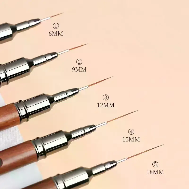 Pennello per Unghie con Manico in Legno, Pennello per Nail Art in Gel, Pennello per Disegno Linee e Fiori, Penna per Gel UV, Strumento per Manicure Professionale - immagine 2