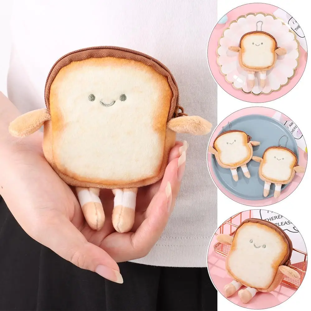 Cute Cartoon Toast Coin Purse Portable Bread Coin Key Bag Lightweight Mini Makeup Bag Girl