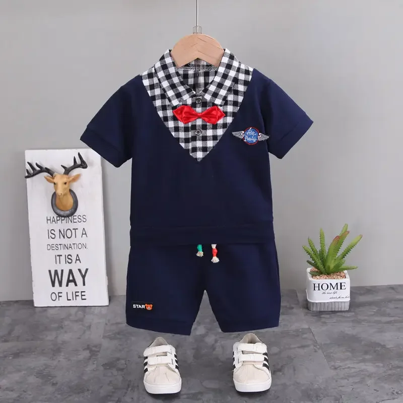 

2021 New Summer Children Casual Clothing Suit Baby Boys Girls Patchwork Shirt Shorts 2Pcs/Sets Kids Infant Gentleman Toddler
