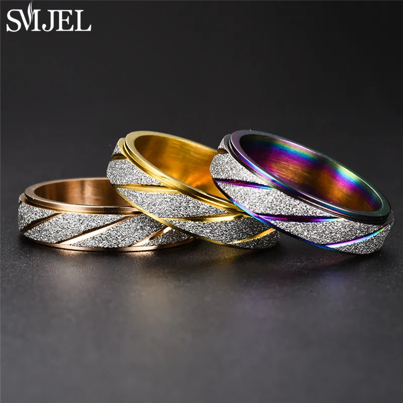 Rose Gold Edelstahl Angst Ring Frauen Männer Fidgets Spinner Ringe Verlobung Bands Silber Farbe Mode Schmuck 8/6mm – Detail 30