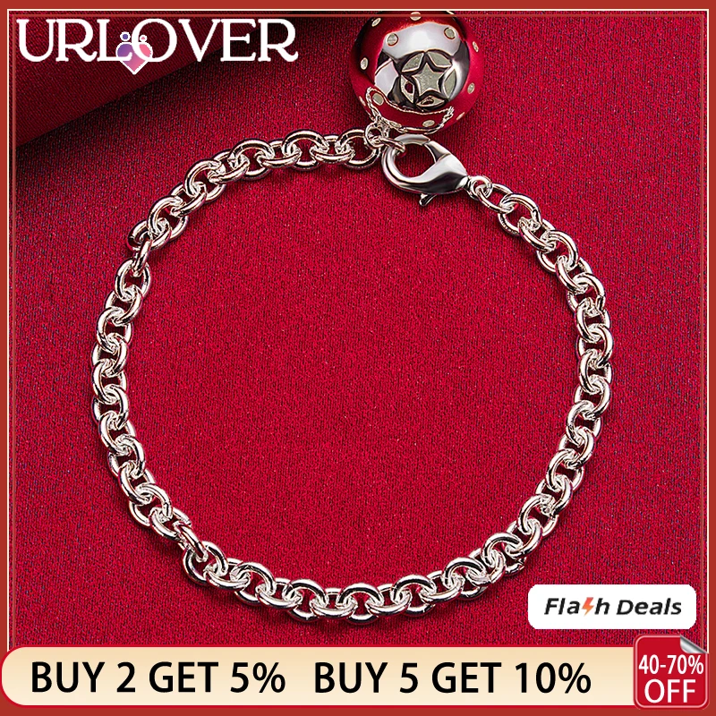 

URLOVER 925 Sterling Silver Hollow Bead Ball Pendant Bracelets For Woman Party Engagement Wedding Birthday Fashion Charm Jewelry