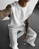 New summer sleeveless sports suit 2025 men’s casual solid color trousers men’s clothing vest two-piece set,