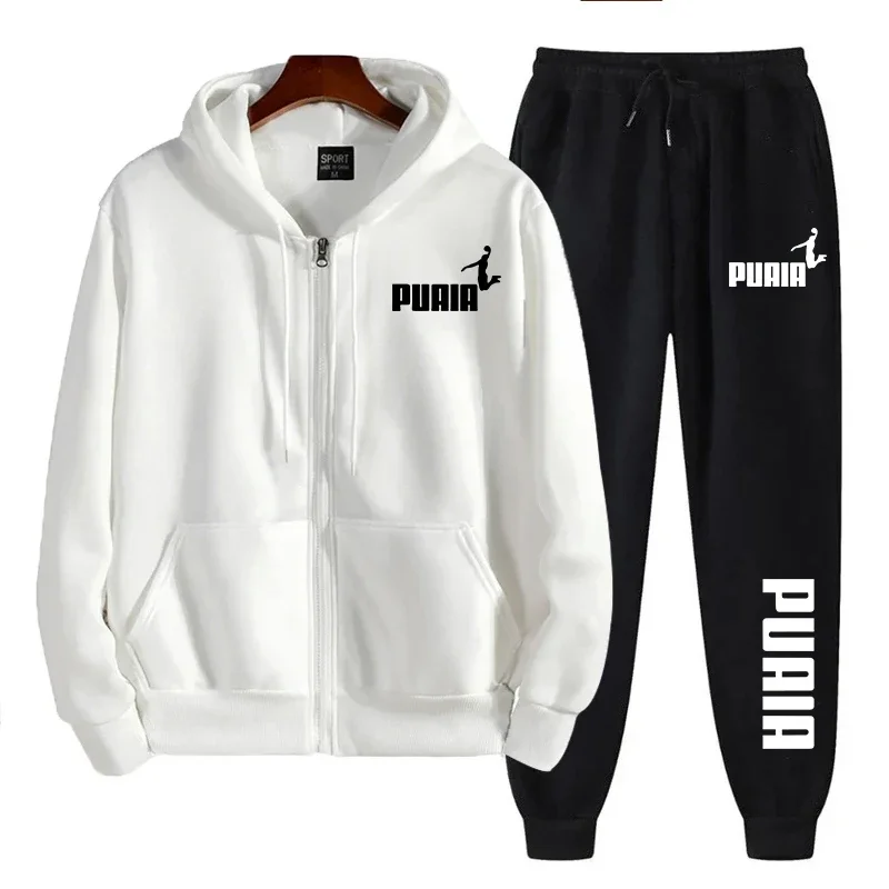 men's sportswear trend printed hooded sweatshirt / pants 2piece set 1