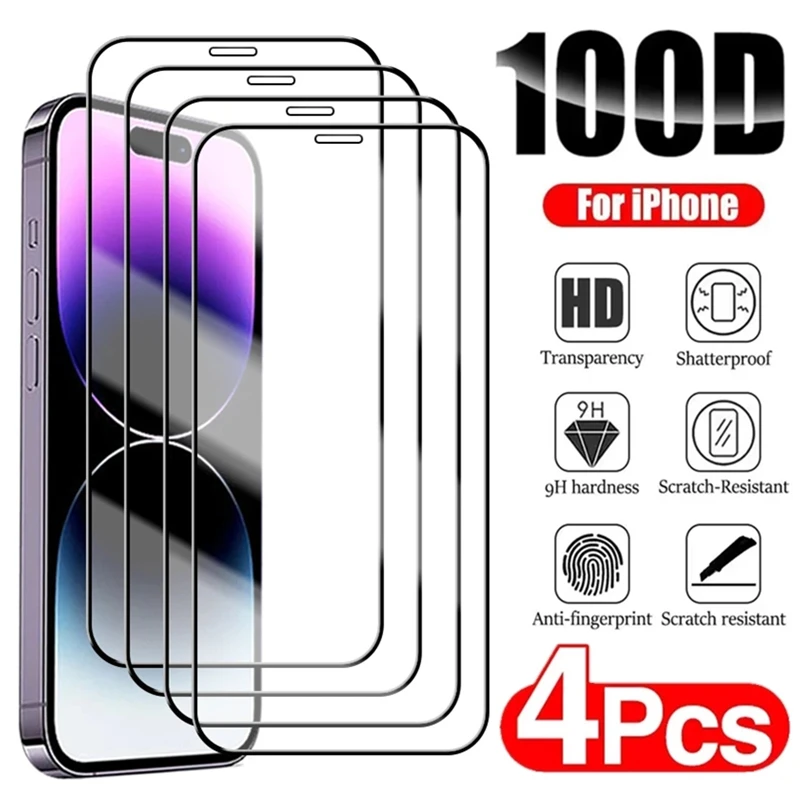 4PCSTemperedProtectiveGlassForiPhone14131211ProMaxMini