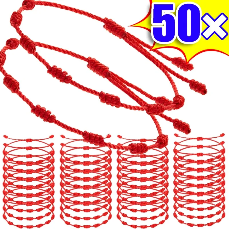 7 Knoop Rode String Armband 2/50 Stuks Voor Vrouwen Mannen Geluk Amulet Handgemaakt Touw Vriendschap Paar Polsband Sieraden Geschenken Accessoire