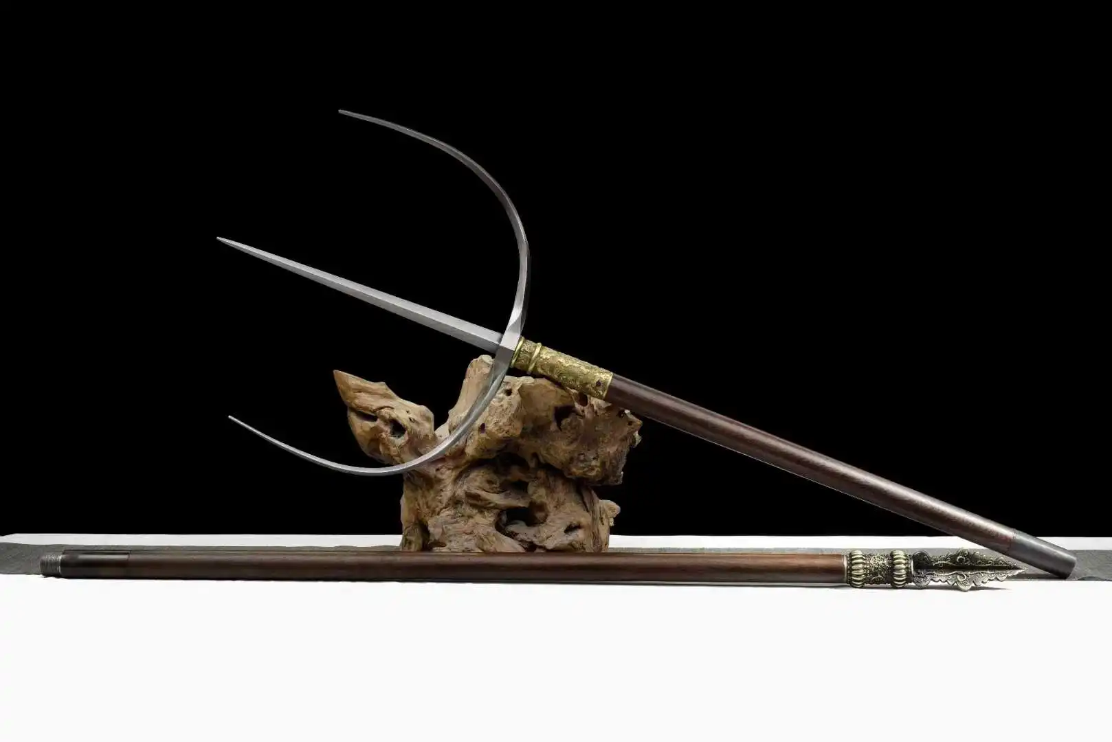 Collectible Kungfu Film Damascus Steel Wushu Long Weapon Southern Tiger Fork
