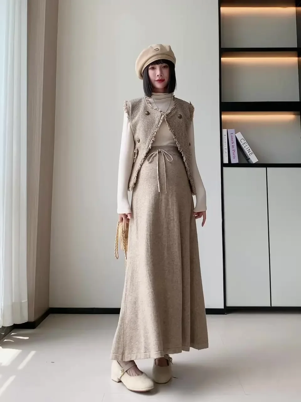 Autumn Winter Fashion Dense Knitted Long Skirts Maternity Drawstring High Waist A line Slim for Pregnant Women Youth Pregnancy