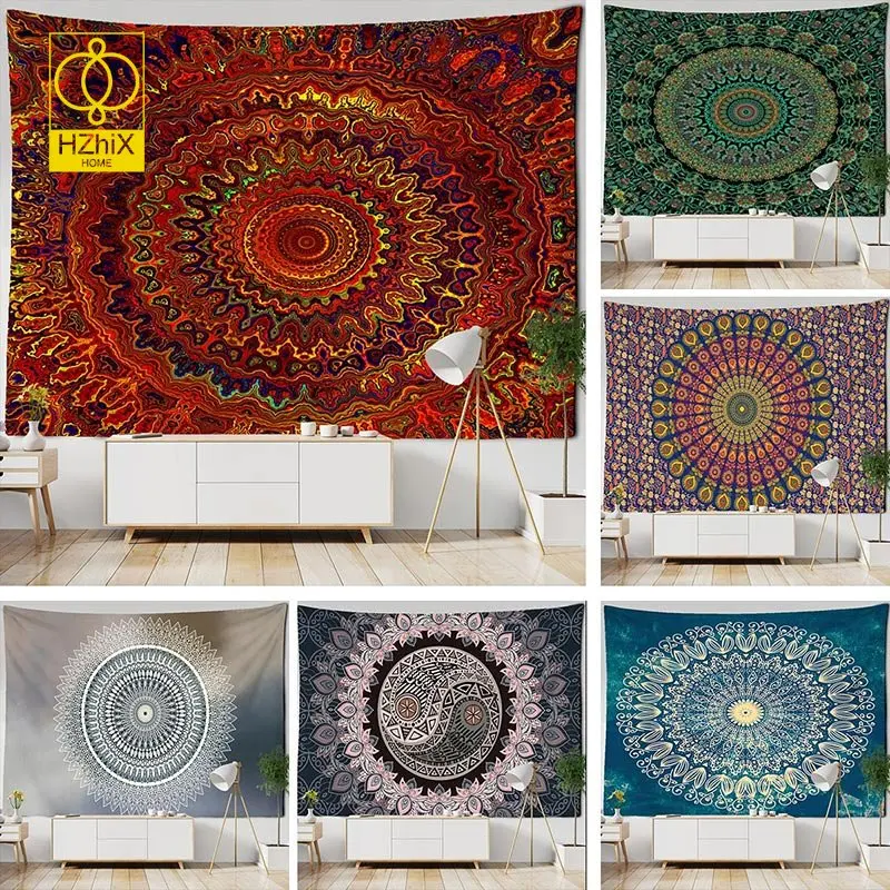 

Mandala Printed Tapestry Wall Hanging Bohemain Psychedelic Flowers Art Hippie Cloth Fabric Bedroom Dorm Home Decor Tapestries