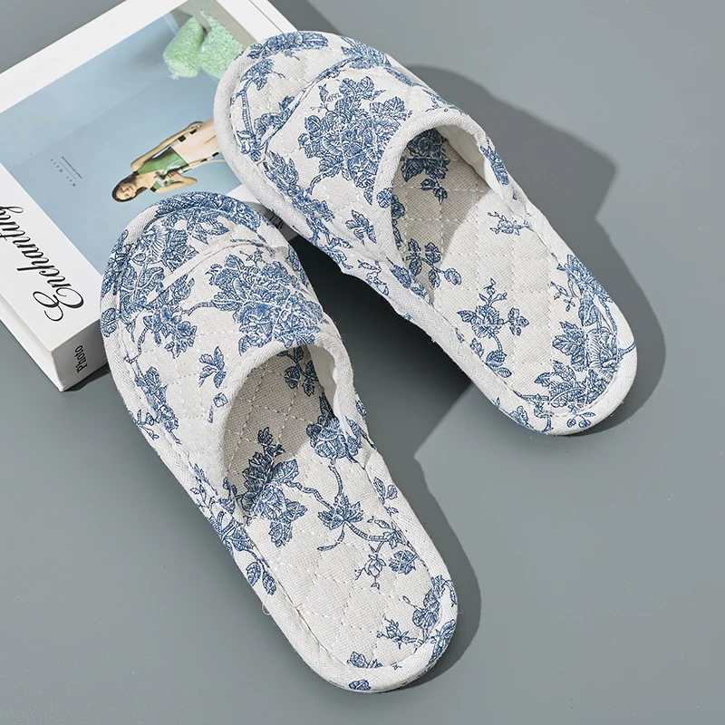 Home Slippers Soft Cotton Floral Floor Shoes Lightweight Antislip Indoor...