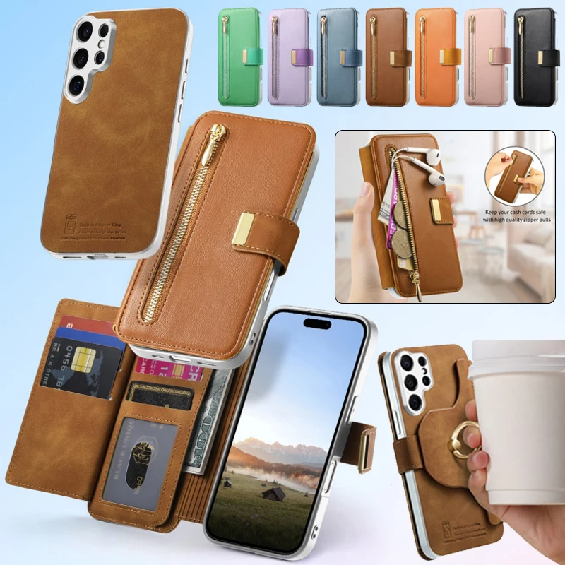 Premium Magnetic Leather Wallet Phone Case with Ring Card Holder