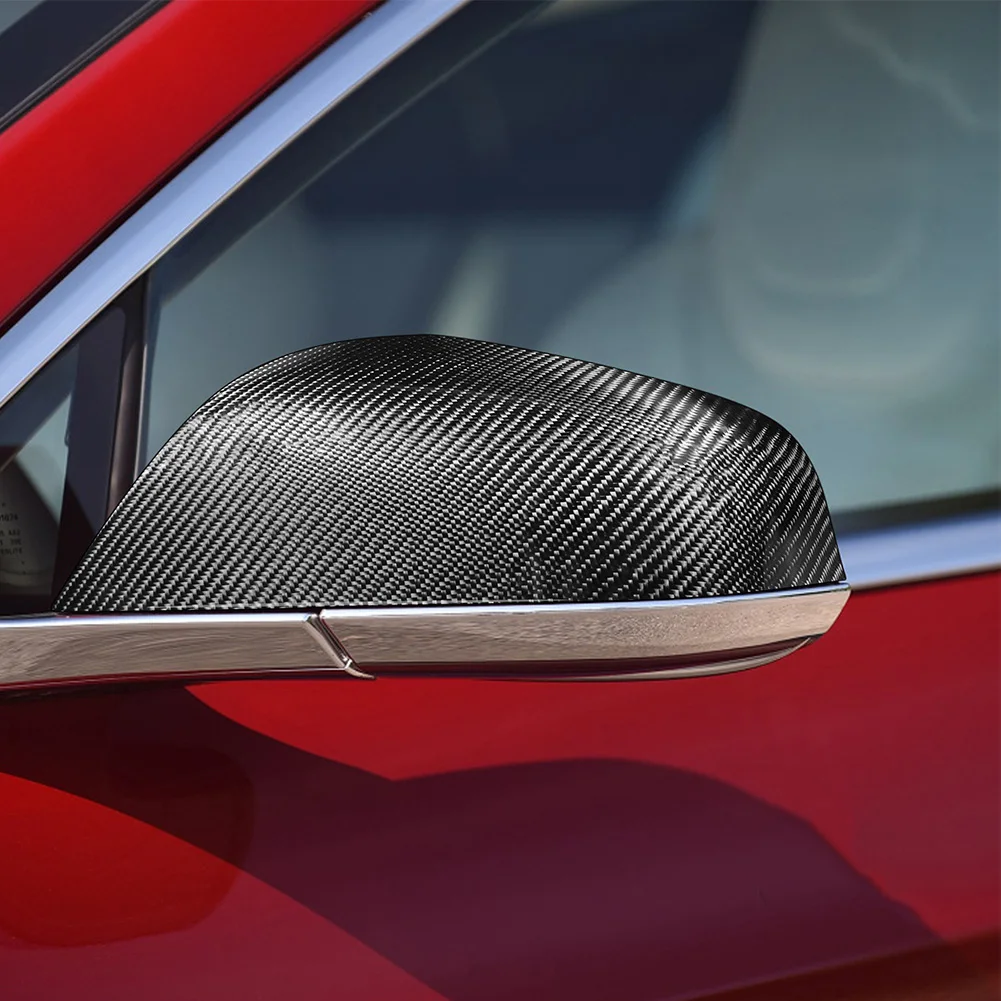 

1 Pair Side Door Mirror Cover Matt Finish Carbon Fiber Pattern Rear View Mirrors Cover Cap Replacement For 2012-18 Tesla Model S