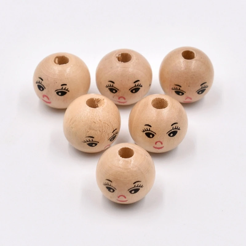 Pack of 20 Smiling Face Wooden Beads