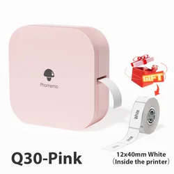 Portable Wireless Phomemo Q30 Mini Label Maker for DIY Date Stickers with Multiple Label Paper Options (Pink Q30 Printer)