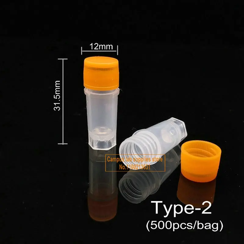 500pcs/lot 0.5ml Plastic Freezing Tube Lab Cryovial Silica Gel Gasket Vials V-bottomed/Flat-bottomed Test Tube