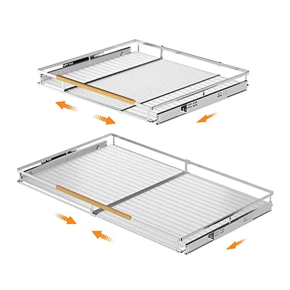 Expandable Stainless Steel Pull Out Drawer Organizer 2 Pack Sliding Shelf Kitchen Bathroom Office Durable Easy-to-Clean Storage