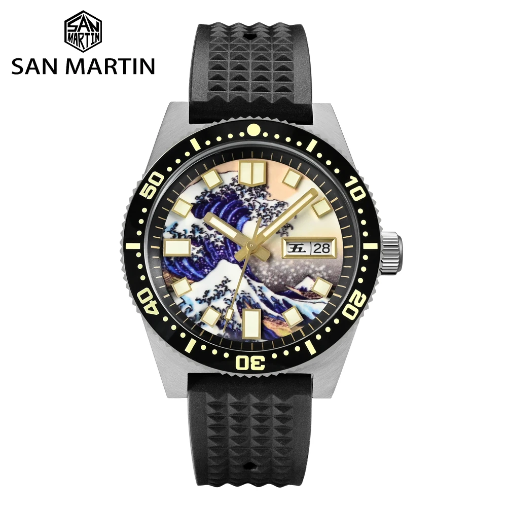 San Martin 40Mm 62Mas Diving Watch Kanagawa Surf Dial Nh35 Orologio Meccanico Automatico Da Uomo 20Bar Full Luminous Date Week