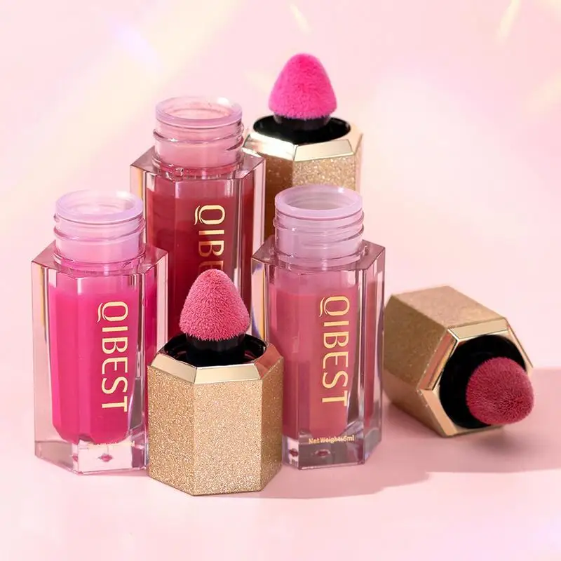 Liquid Cheek Blush Facial Nourishing Blush Cream Waterproof Multi-purpose Eyes&lips Makeup Blush Stick Cosmetics With Sponge 6